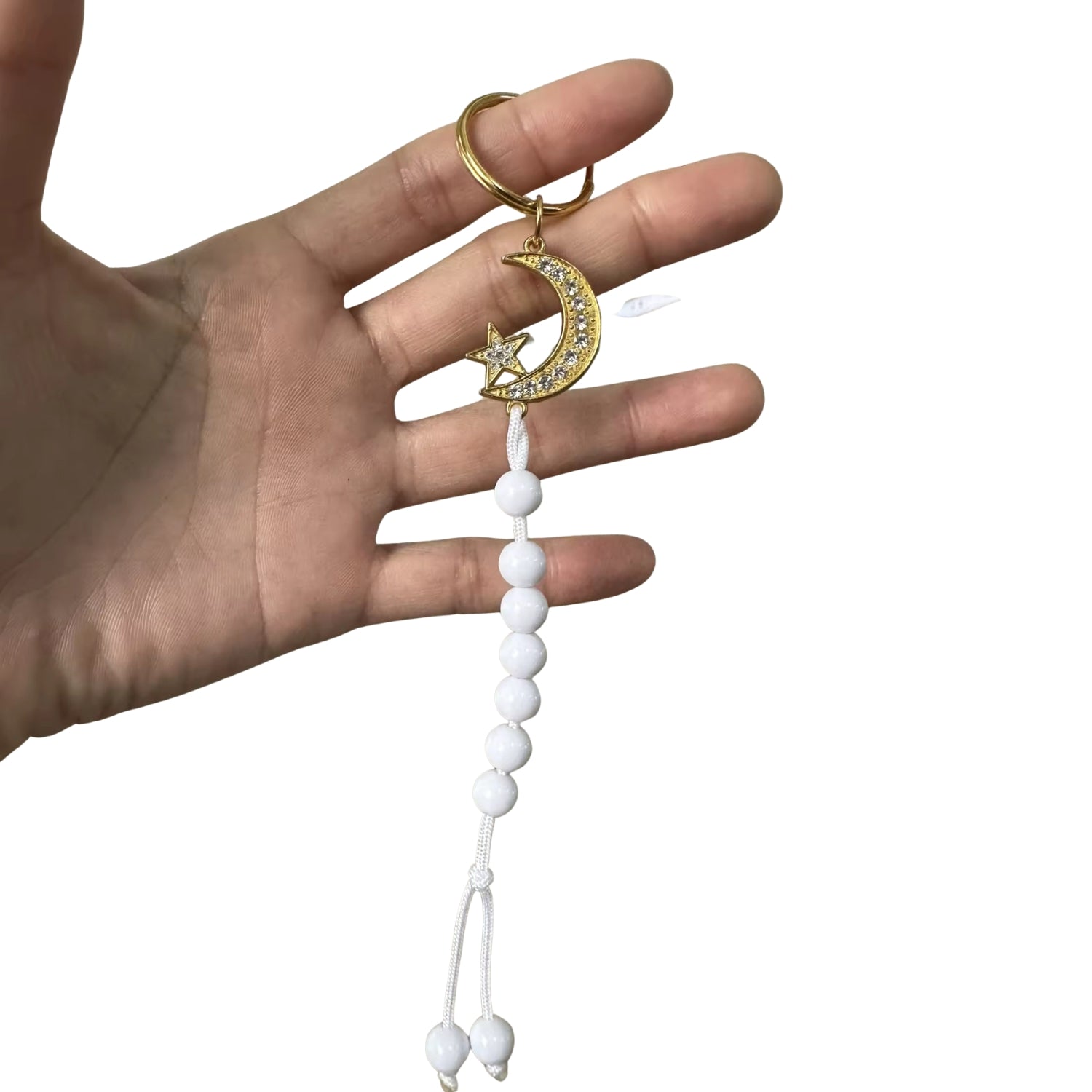 7 Bead Tawaaf Tasbih Keychain – Hajj & Umrah Gift Islamic Keyring Crescent Moon & Star Bag Charm