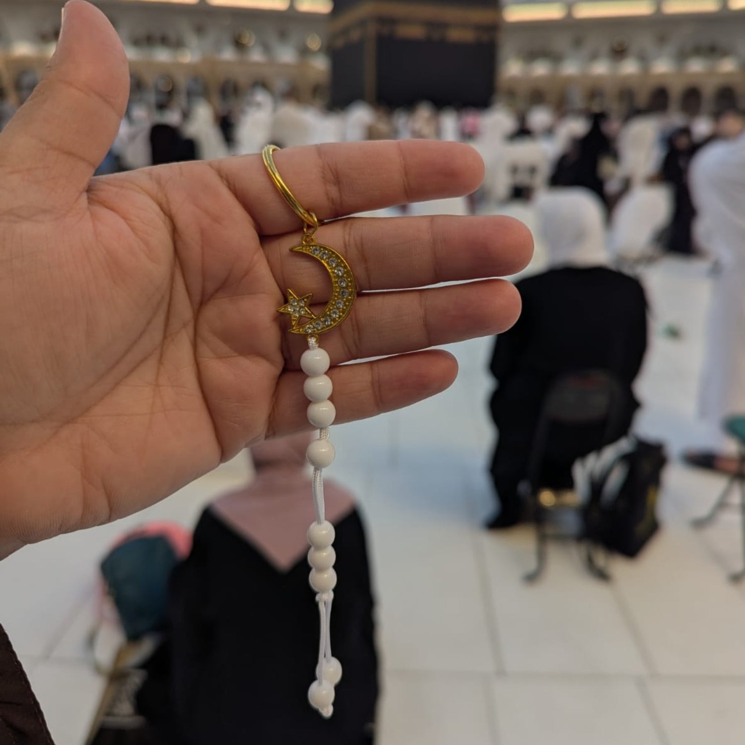 7 Bead Tawaaf Tasbih Keychain – Hajj & Umrah Gift Islamic Keyring Crescent Moon & Star Bag Charm