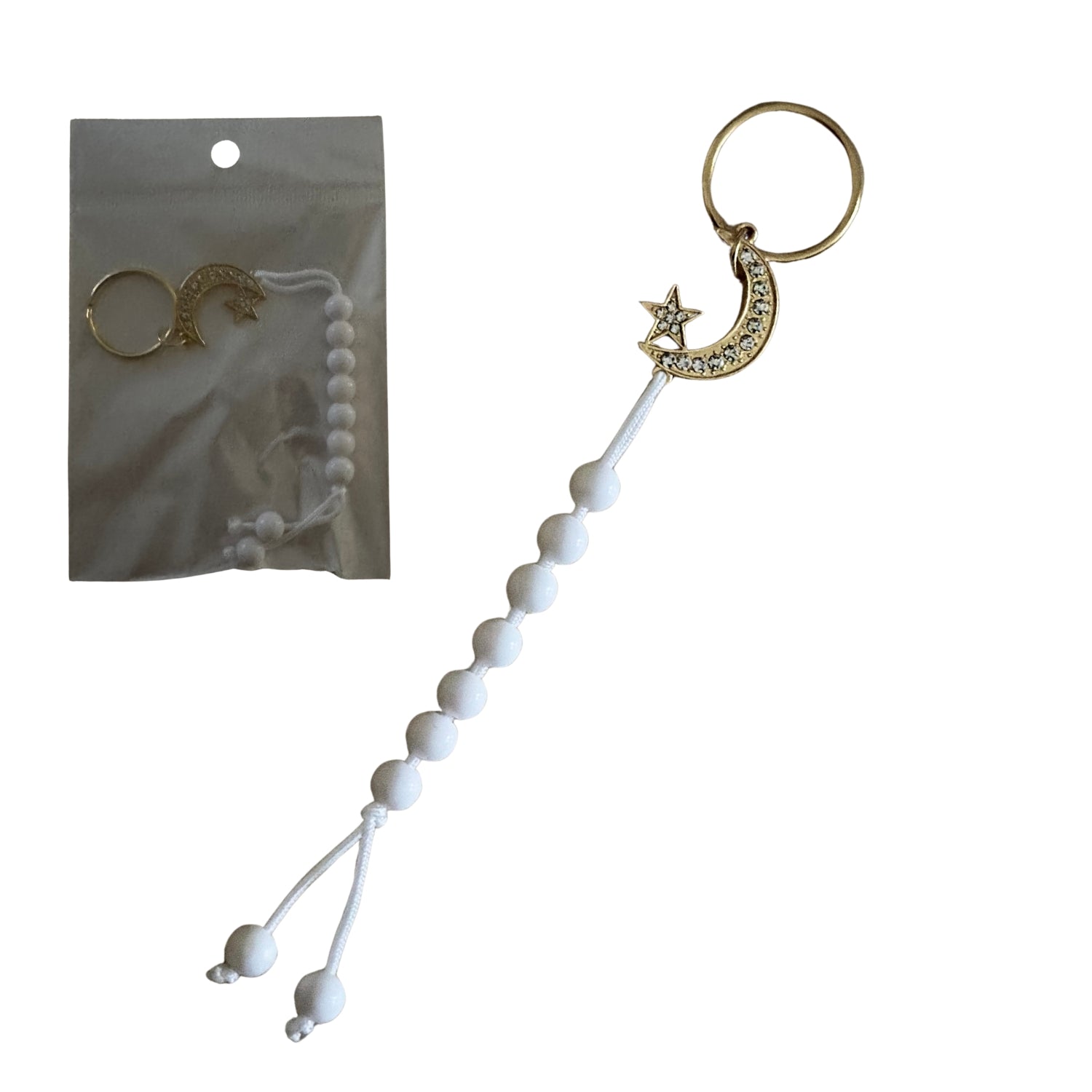 7 Bead Tawaaf Tasbih Keychain – Hajj & Umrah Gift Islamic Keyring Crescent Moon & Star Bag Charm