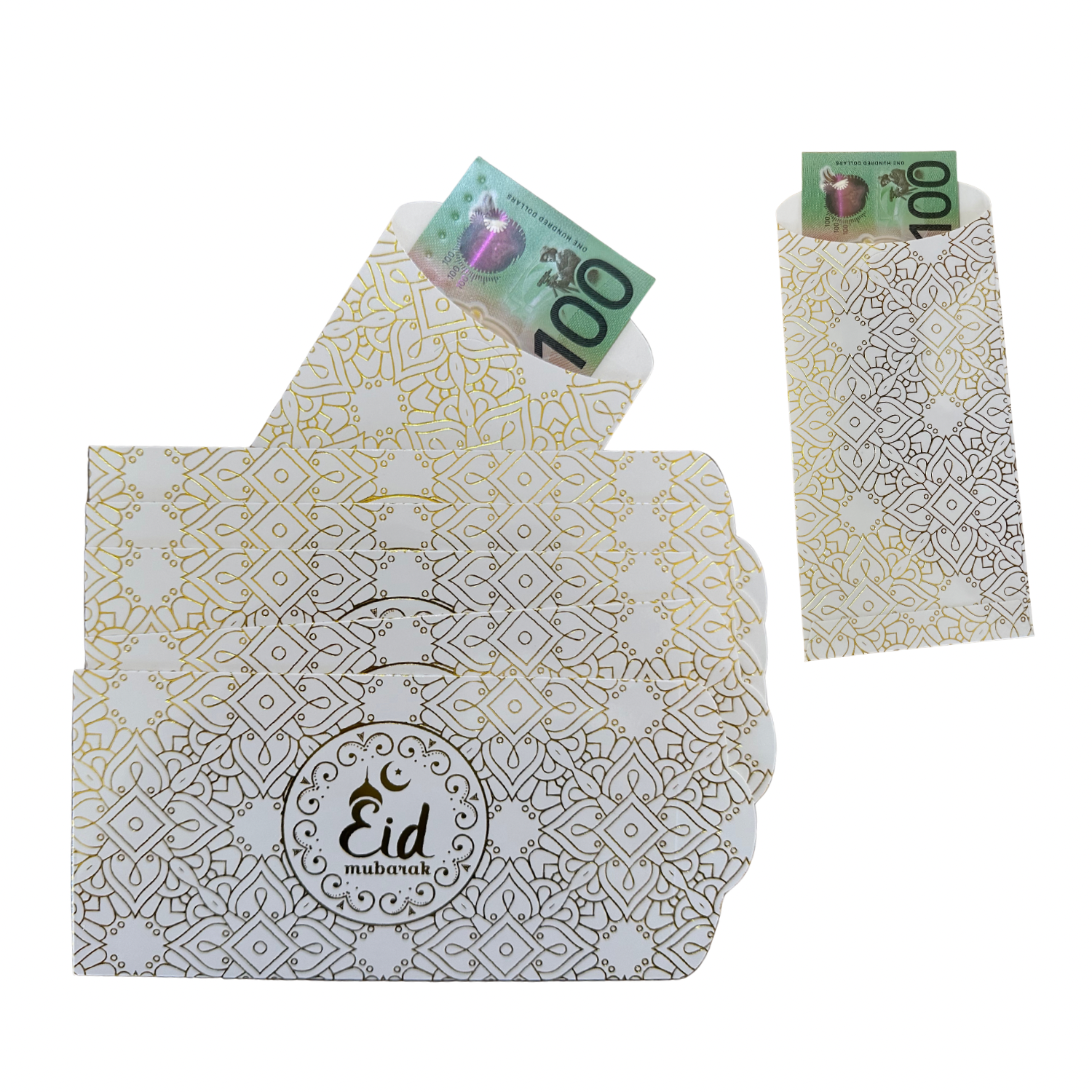 Elegant Eid Mubarak Money Envelopes – Kraft Paper with Gold Foil Design